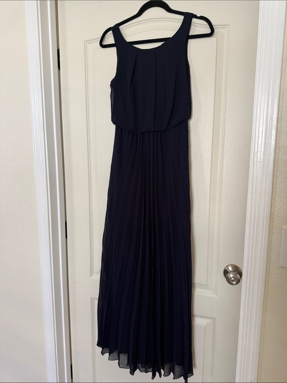 B Darlin Navy Pleated Maxi Dress